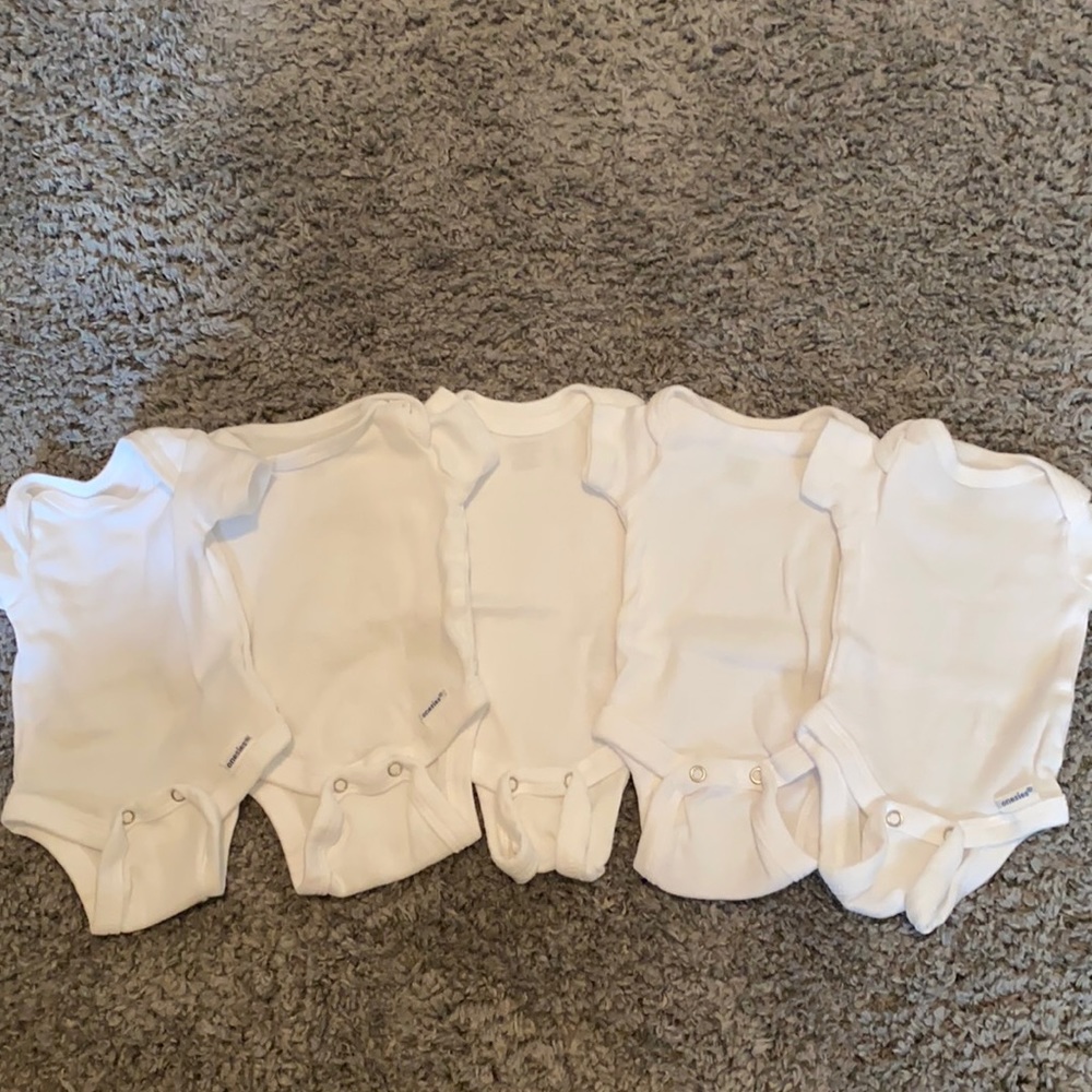 Lot of 5 White Preemie Onesies - Gerber Brand